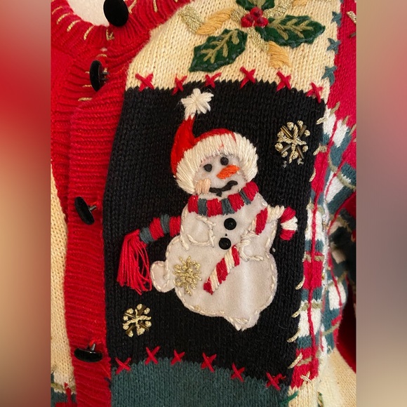 Vintage Christmas Patchwork Cardigan Heirloom Collectibles Ugly Sweater Sz S - Picture 2 of 12